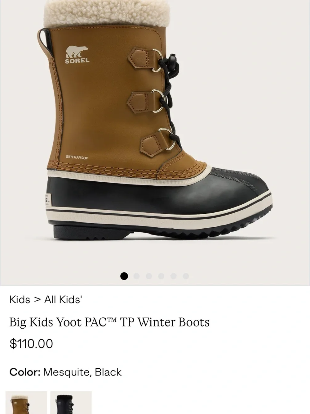 New Sorel Kids Yoot PAC™ TP Winter Boots in Mesquite and Black sz 4